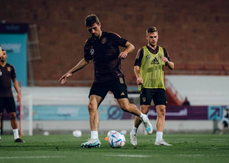 German national team practicing ahead of their Group E opener game against Japan.