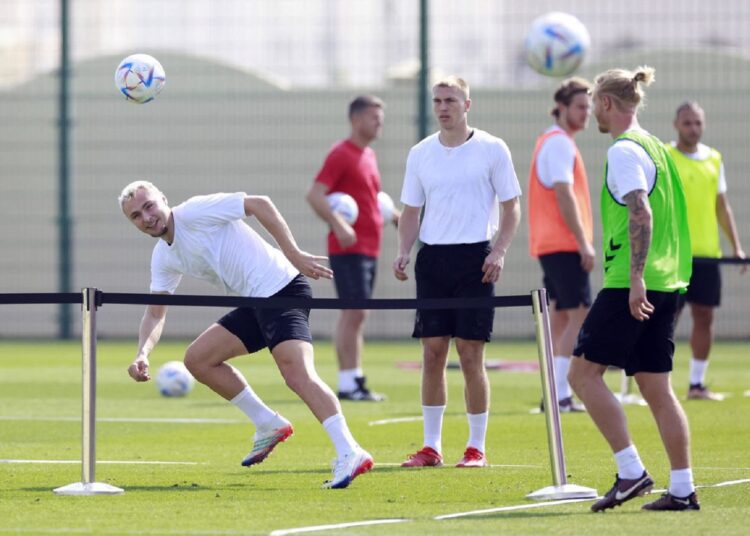 Denmark's players during training session in readiness for Tunisia match on Tuesday.