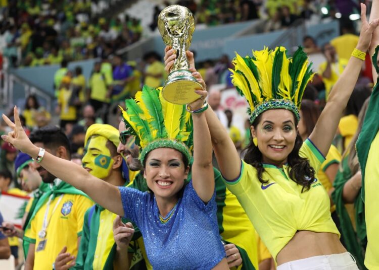 Brazil’s supporters during their World Cup Group G match against Serbia on Nov. 24, 2022.