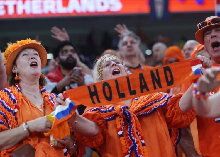 The Netherlands fans cheering during the World Cup Group A match against Senegal.