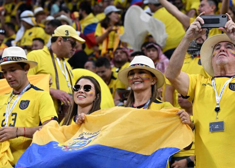 Ecuador fans cheering during the 2022 World Cup Group A match against Qatar.