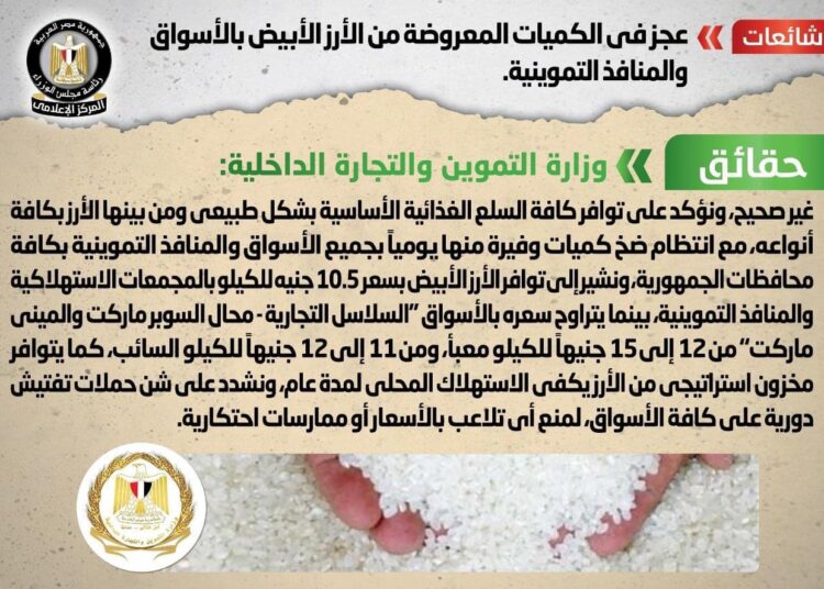 Govt denies any shortage in white rice 1 - Egyptian Gazette
