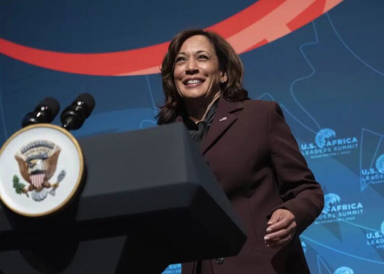 Vice President Kamala Harris arrives to speak to the African Diaspora Young Leaders Forum, Tuesday, Dec. 13, 2022, at the Smithsonian National Museum of African American History and Culture, in Washington.