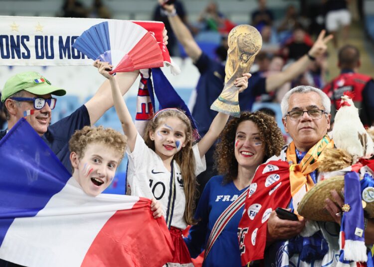 Fans cheer prior to the Group D match between France and Australia at Al-Janoub Stadium in Al-Wakrah on November 22, 2022.