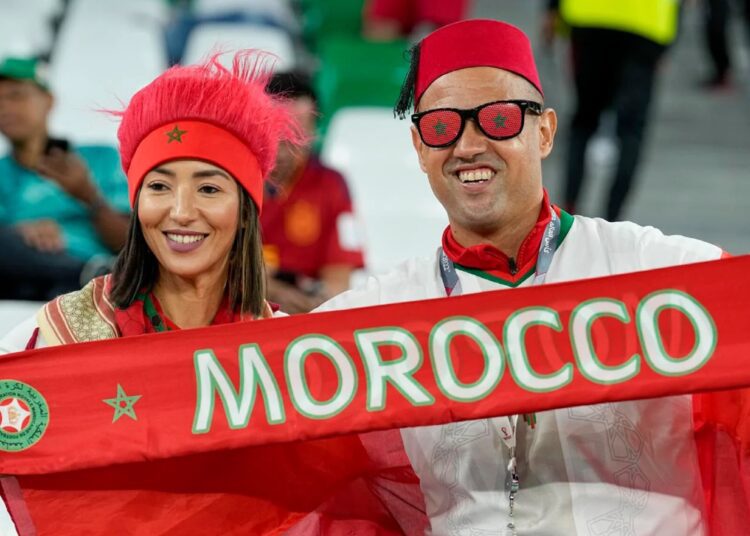 Morocco’s soccer team supporters smile prior to round of 16 match between Morocco and Spain on Dec. 6, 2022.