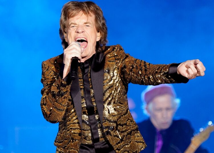 A file photo shows Mick Jagger, of the Rolling Stones, performs during the band's "No Filter" tour on Nov. 15, 2021, at Ford Field in Detroit.