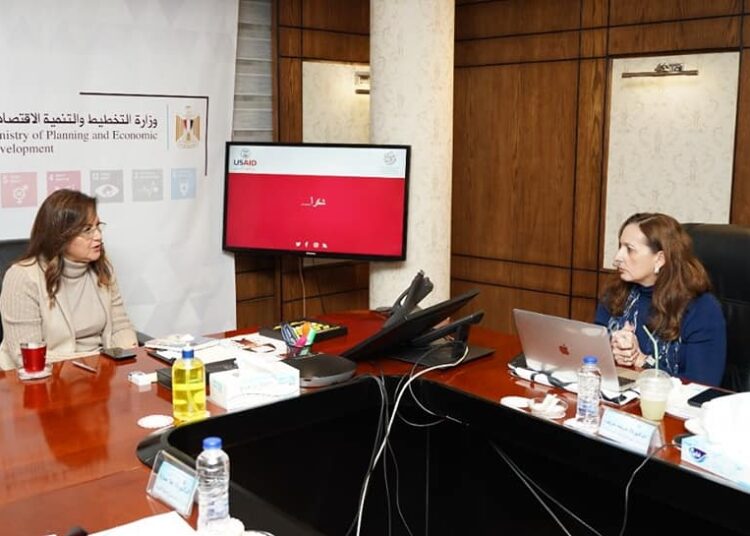 Egypt's Minister of Planning and Economic Development Hala El Said during her meeting with Executive Director of the National Institute for Governance and Sustainable Development (NIGSD) Sherifa El-Sherif on Friday.