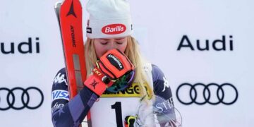 Shiffrin shows her emotions after matching Vonn’s record