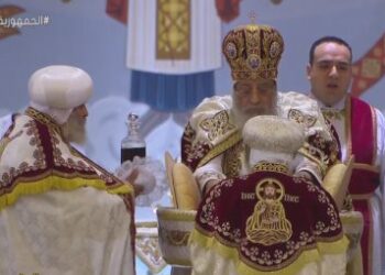 Pope Tawadros leads Christmas mass at Cathedral of Nativity of Christ