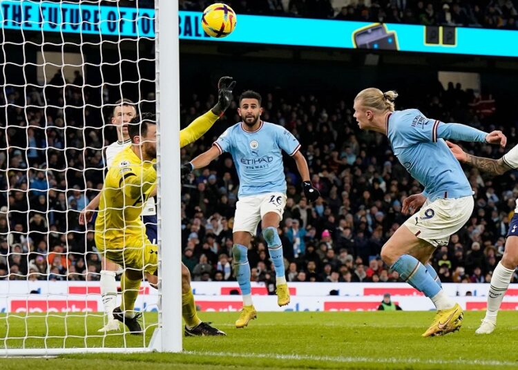 Manchester City closes gap at EPL top 1 - Egyptian Gazette Erling Haaland equalises for Manchester City during their win over Tottenham.