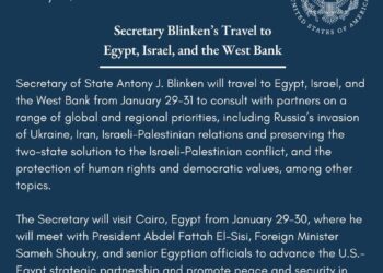 US Embassy: Blinken’s visit to Egypt to push forward strategic partnership, enhance ME peace