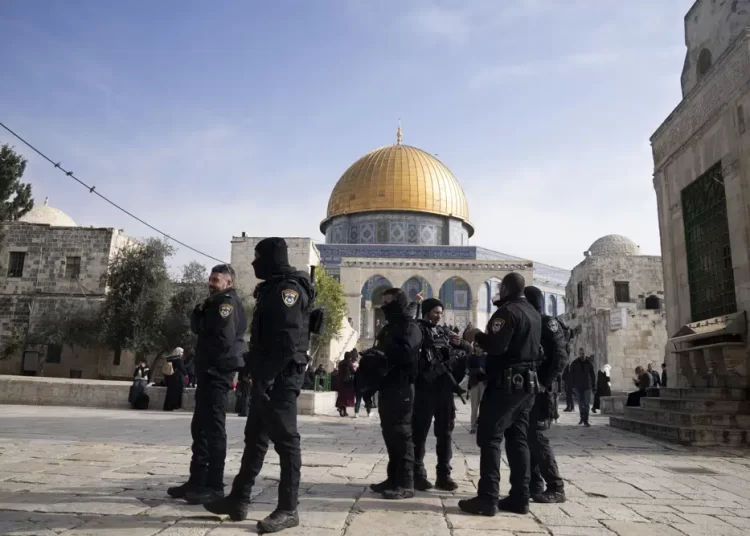Israeli police securing the Al-Aqsa Mosque compound, known to Muslims as the Noble Sanctuary and to Jews as the Temple Mount, in the Old City of Jerusalem.