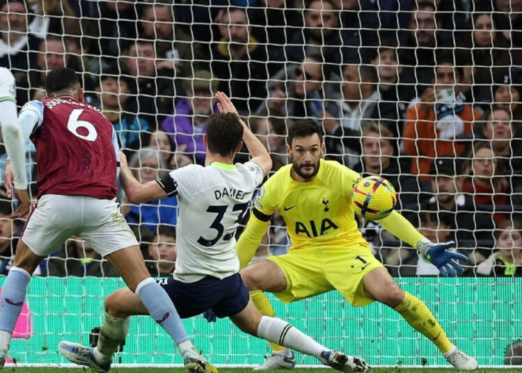 Tottenham’s goalkeeper Huge Lloris mistake handed Aston Villa its opening goal.