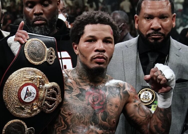 Gervonta Davis poses for photographs after a WBA lightweight championship boxing bout against Rolando Romero early on May 29, 2022, in New York.
