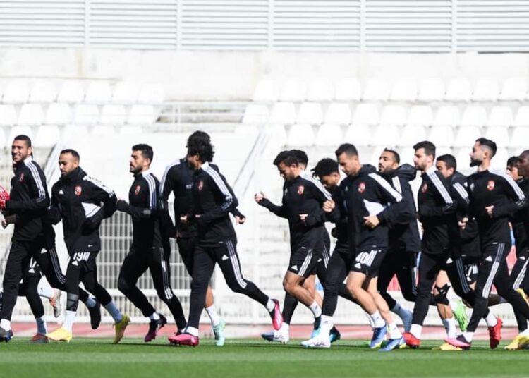 Al-Ahly players during a training session ahead of their match against New Zealand’s Auckland City on Wednesday at Ibn Batouta Stadium in Morocco.