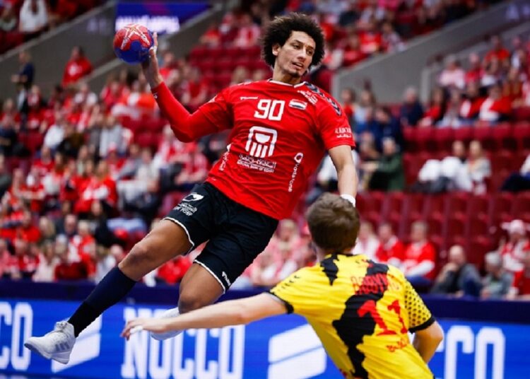 Egypt’s Ali Zein in action during the IHF World Championship match between against Belgium in Malmo, Sweden.
