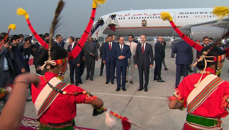 President Abdel Fattah El Sisi upon arrival in New Delhi on Tuesday to take part in India’s Republic Day celebrations as a guest of honour.