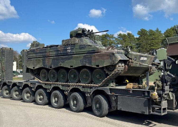 A Marder armoured infantry fighting vehicle of the German army Bundeswehr is pictured at Rukla military base, Lithuania April 22, 2022.
