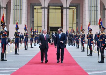 President Sisi sees King Abdullah II of Jordan off after participation in Al Quds conf.