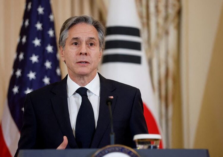 Blinken to hold talks with Central Asian nations in wake of Ukraine anniversary 1 - Egyptian Gazette U.S. Secretary of State Antony Blinken and South Korean Foreign Minister Park Jin (not pictured) attend the signing ceremony of a memorandum of understanding and joint news conference at the State Department in Washington, U.S. February 3, 2023. REUTERS/Jonathan Ernst