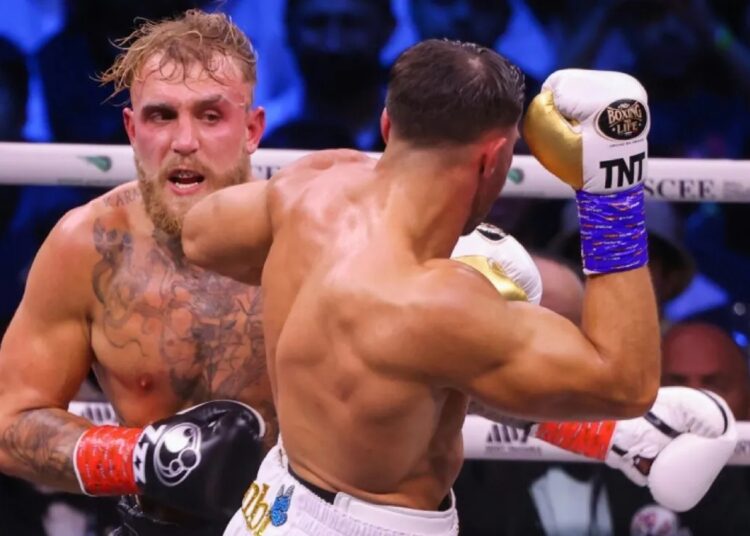 Jake Paul (L) was beaten on points by Tommy Fury in Saudi Arabia.