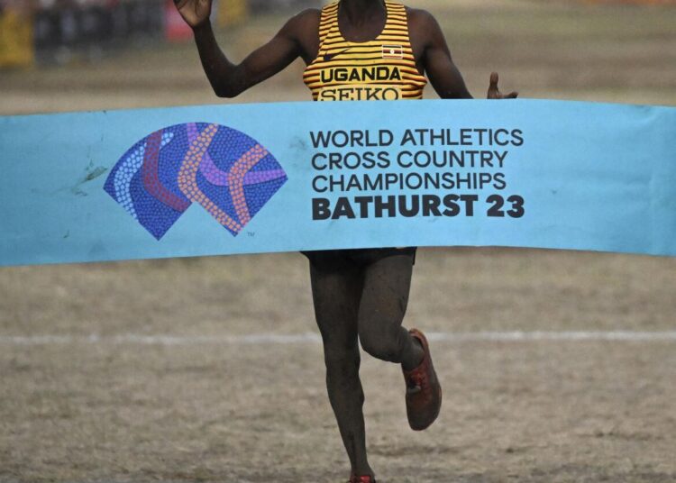 Uganda's Jacob Kiplimo wins the senior men's 10km race during the World Cross Country Championships in Bathurst, Australia.