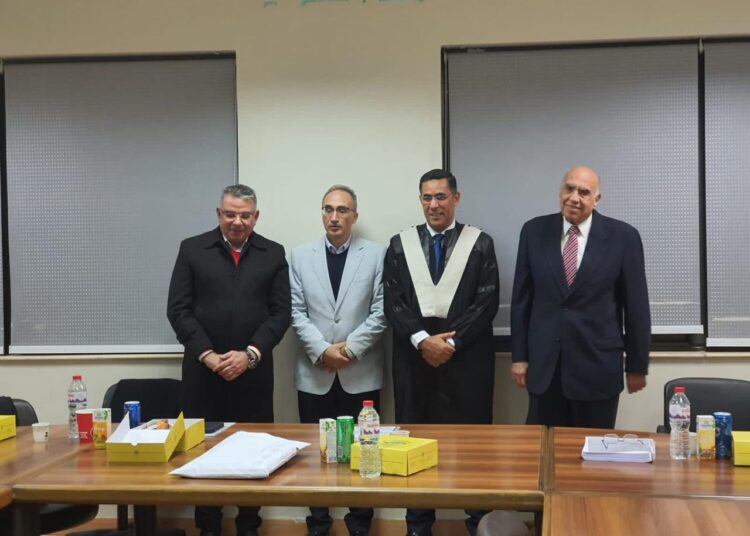 Ma’abad gets AASTMT PhD 1 - Egyptian Gazette Research assistant Saad Ma’abadposing for a photo with PhD committee following the discussion.