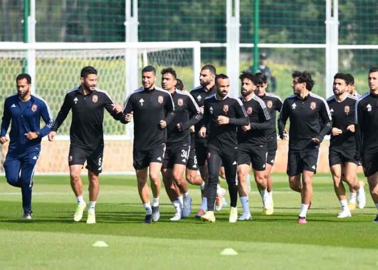 Al-Ahly’s players during a training session ahead of their match against Real Madrid at the semi-finals of the FIFA Club World Cup on Wednesday.