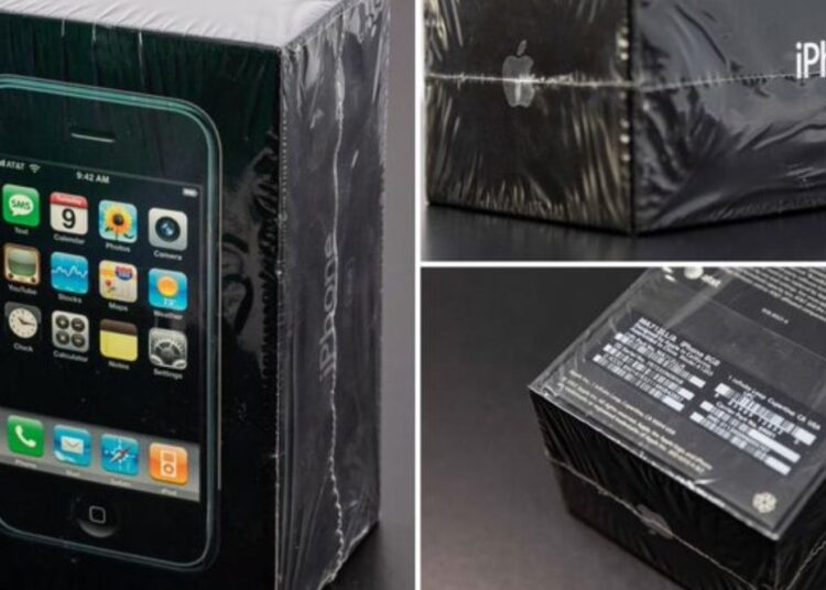 A first-generation iPhone, still unopened and plastic wrapped in the box, was auctioned for more than $63,000.