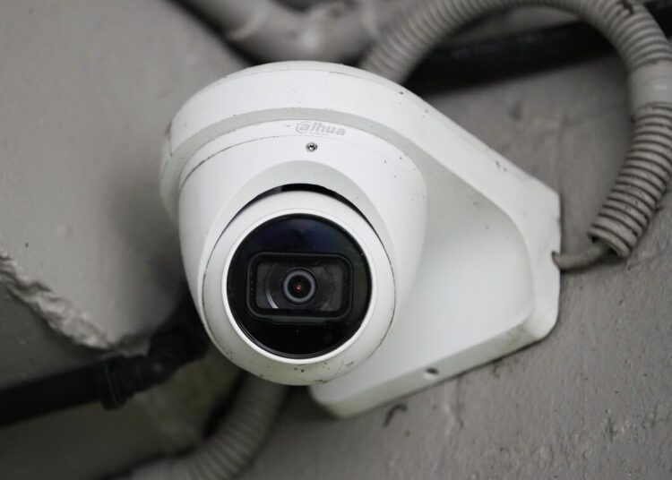 Photo shows a Chinese Dahua brand security camera in Sydney, Australia, Feb. 9, 2023.