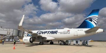 EgyptAir operates 1st int’l flight from Sphinx airport