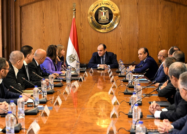 Egypt's Minister of Trade and Industry Ahmed Samir (C) during a meeting with officials of a number of major Danish companies working in different fields in the Egyptian markets.