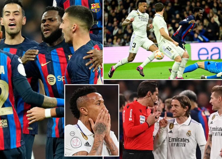 Barcelona took the lead through an own goal from Eder Militao following a long VAR check as Referee Luis Munuera Montero had a busy match taking charge of a full-blooded clash between two rivals.
