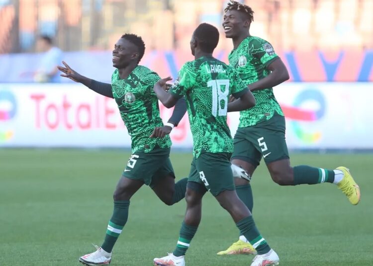 Nigeria’s players celebrate after beating Tunisia 4-0 in Cairo to secure third place in the U-20 Africa Cup of Nations Egypt 2023.