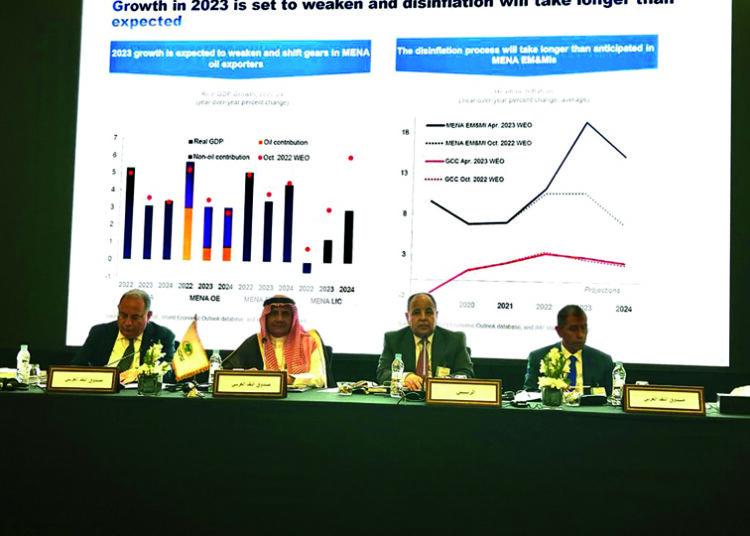 Finance Minister Mohamed Maeet chairing the meeting of the Council of Arab Finance Ministers in Morocco on Sunday.