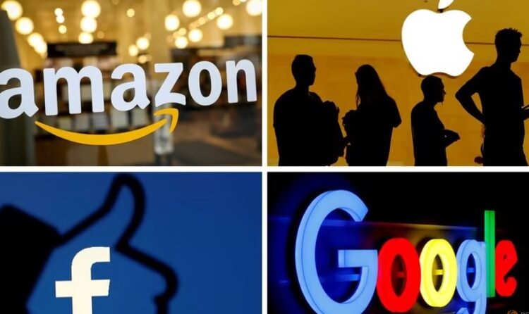 The logos of Amazon, Apple, Facebook and Google in a combination photo.