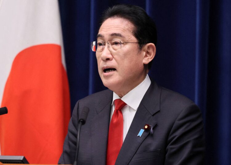 Japan PM Kishida to visit Africa ahead of G-7 summit in Hiroshima 1 - Egyptian Gazette FILE PHOTO: Japanese Prime Minister Fumio Kishida speaks about his parent policy at a press conference at his official residence in Tokyo on March 17, 2023. YOSHIKAZU TSUNO/Pool via REUTERS/File Photo