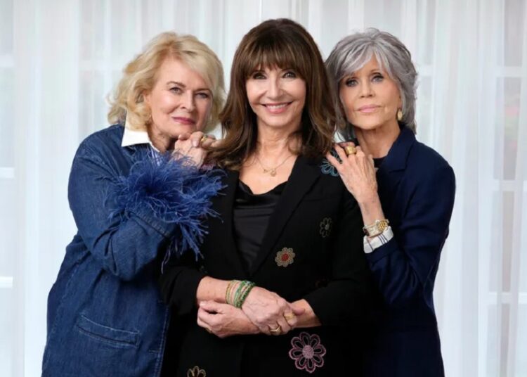 Candice Bergen (L) Mary Steenburgen, center, and Jane Fonda, cast members in the film "Book Club: The Next Chapter," pose together for a portrait, at the Four Seasons Hotel in Los Angeles.