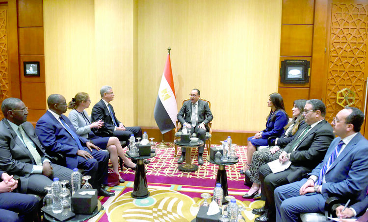 Egypt's Prime Minister Moustafa Madbouli during his meeting on Sunday with World Bank Vice President for Middle East and North Africa Ferid Belhaj.