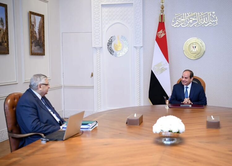 President Abdel Fattah El Sisi during his meeting with Presidential Advisor for Health and Prevention Affairs Mohamed Awad Tag el-Din.