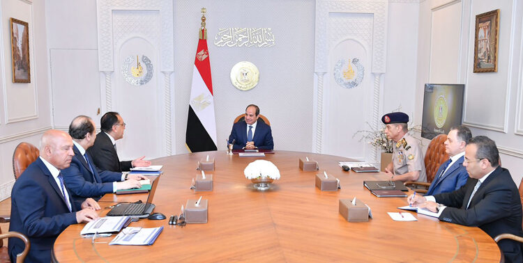 President Abdel Fattah El Sisi during his meeting on Sunday with Prime Minister Moustafa Madbouli and senior officials.
