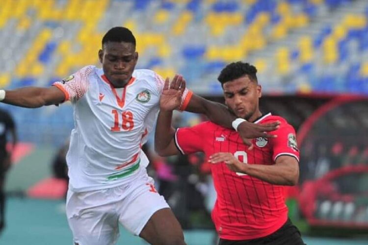 Egypt’s striker Osama Faisal (R) vies for the ball against Niger player during their U-23 AFCON match in Tangier.