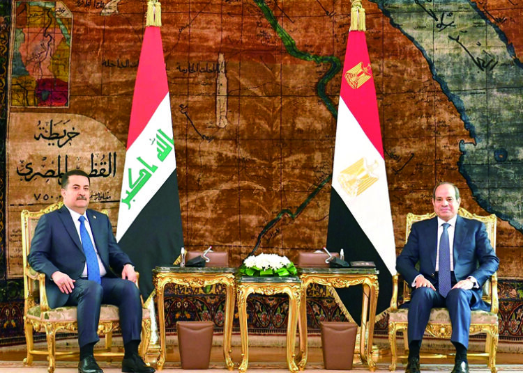President Abdel Fattah El Sisi during his meeting on Tuesday with Iraqi Prime Minister Mohammed Shiaa al-Sudani.