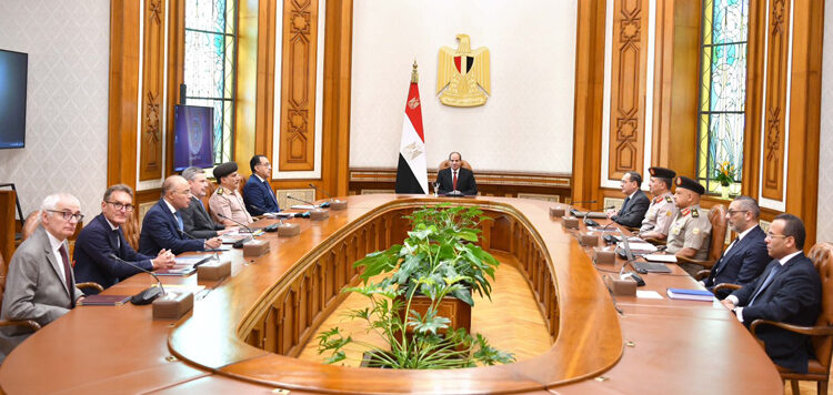 President Abdel Fattah El Sisi during his meeting on Tuesday with heads of Italian mining companies in the presence of Prime Minister Moustafa Madbouli as well as a host of top government officials and the Italian ambassador in Cairo.