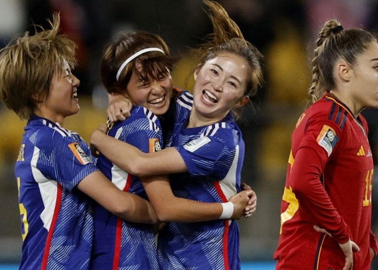 Women's World Cup: Japan stuns Spain; Zambia beats Costa Rica 1 - Egyptian Gazette Zambia’s Barbra Banda (top) and Mary Wilombe (R) celebrate after scoring against Costa Rica.
