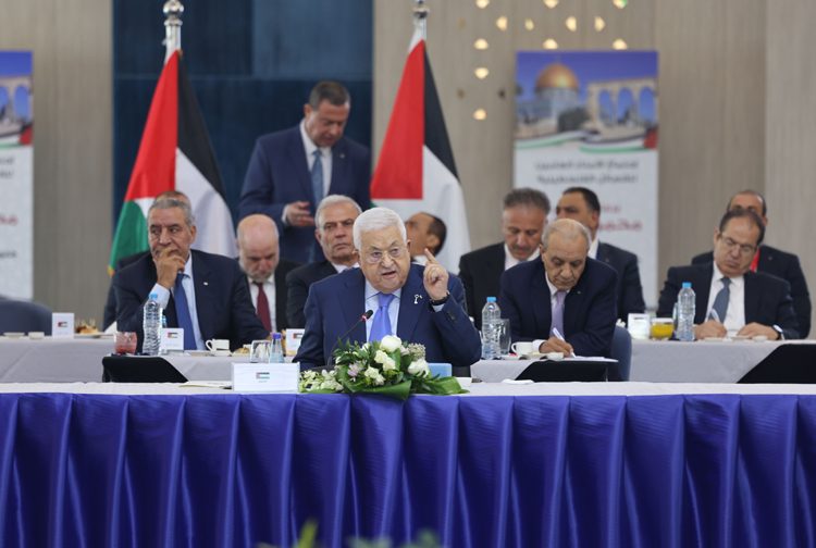 Palestinian President Mahmoud Abbas addressing the meeting of secretaries general, held under Egypt’s auspices in the New Alamaein City on Sunday.