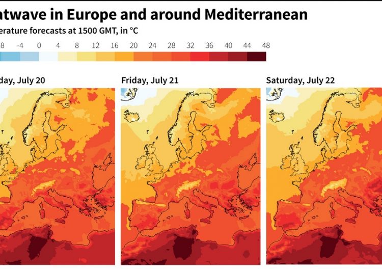 Heatwave in Europe and around the Mediterranean.