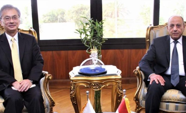 Minister of Civil Aviation Mohamed Abbas Helmy with Japanese Ambassador Oka Hiroshi.