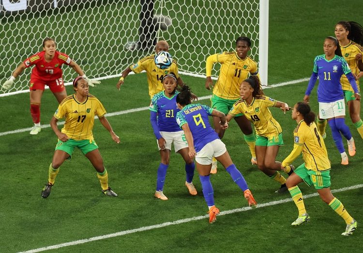 Brazil's Debinha (4) tries to score against Jamaica at the FIFA Women’s World Cup Group F match on August 2, 2023.