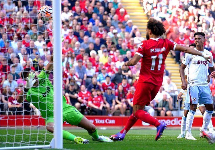 ‘Liverpool’s stance on keeping hold of Salah will not waver’ 1 - Egyptian Gazette Liverpool's Egyptian striker Mohamed Salah scoring his team third goal during their English Premier League 3-0 win over Aston Villa at Anfield.